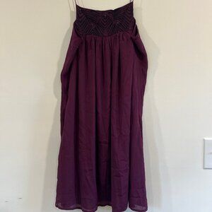 Little White Lies London Dark Red Burgundy Silk Blend Embroidered Swing Dress XS